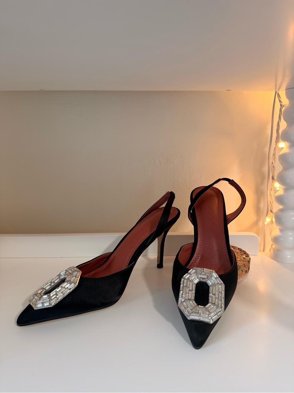 Black Embellished Slingback Pumps